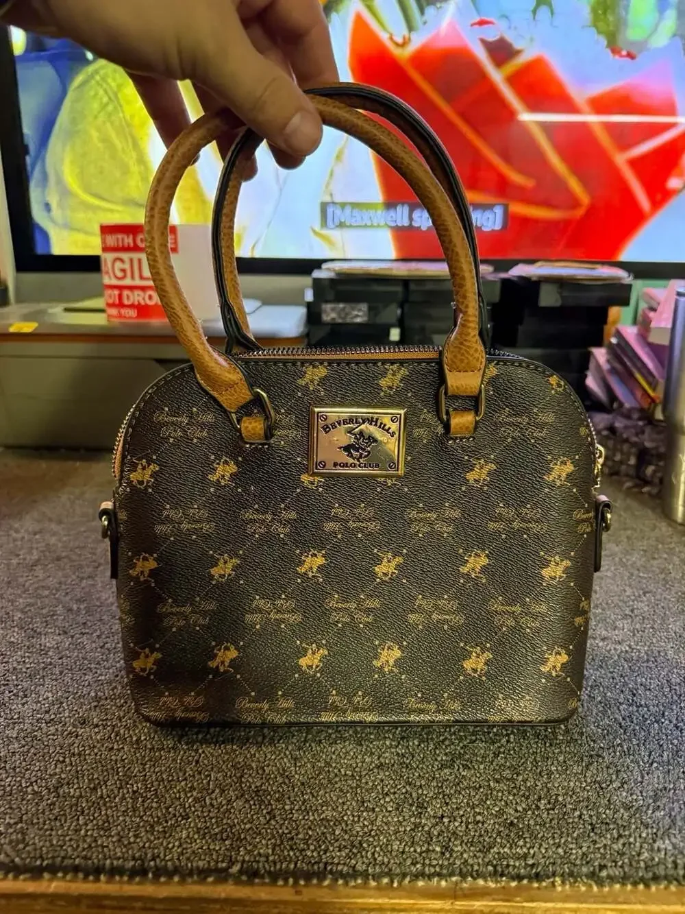 Beverly Hills Polo Club Monogram Brown Satchel Handbag